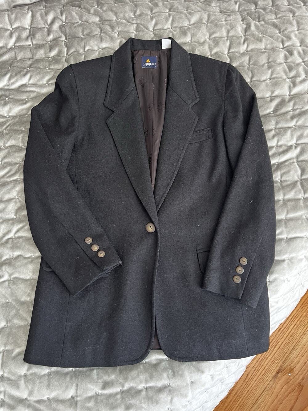 Vintage LIZ SPORT Women's 8P Black One Button Wool Blazer Petite